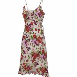 Abercrombie & Fitch Floral Midi Dress in White with Red and Purple Flowers